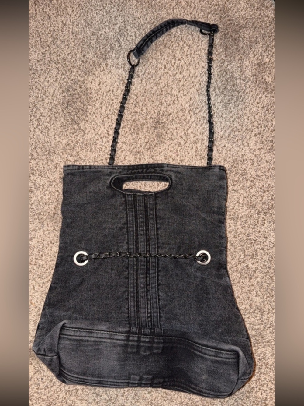 Y2K Washed Black Denim Chain Shoulder Bag
Oversized Grunge Tote
